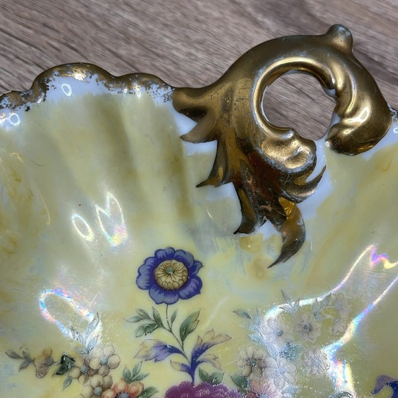 Vintage 50s GC Japan Hand Painted Floral Decorative Dish Gold Accents Fine China - Picture 3 of 8